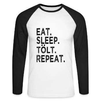 Rider Eat Sleep Tölt Repeat Gift Idea - Unisex Long Sleeve Baseball T-Shirt - white/black - Front - Nik (191cm)