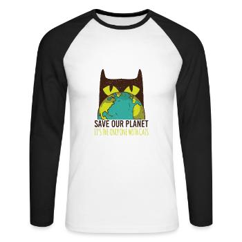 save the planet - Unisex Baseballshirt langarm - Weiß/Schwarz - Vorne - Nik (191cm)