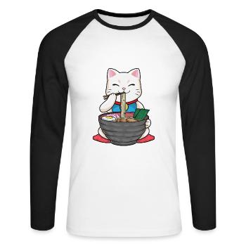 Japan Ramen Nudeln Miso Katze Sushi - Unisex Baseballshirt langarm - Weiß/Schwarz - Vorne - Nik (191cm)