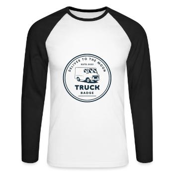Truck Badge Deliver To The Moon - Unisex Baseballshirt langarm - Weiß/Schwarz - Vorne - Nik (191cm)