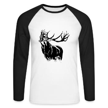 Deer - Hirsch - Unisex Baseballshirt langarm - Weiß/Schwarz - Vorne - Nik (191cm)