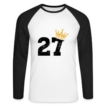 27 Crown 27e anniversaire 27 ans - T-shirt baseball manches longues Homme - blanc/noir - Devant - Nik (191cm)