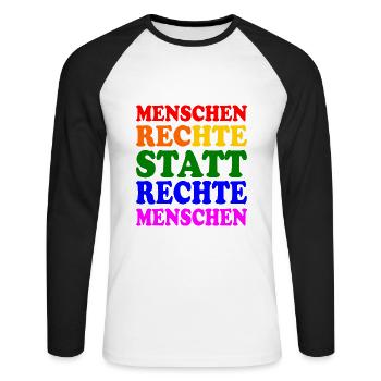 menschenrechte statt rechte menschen - Unisex Baseballshirt langarm - Weiß/Schwarz - Vorne - Nik (191cm)