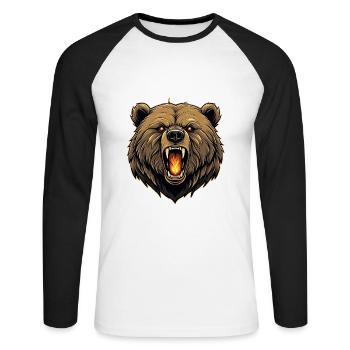 Portrait d’un grizzli en colère - T-shirt baseball manches longues Homme - blanc/noir - Devant - Nik (191cm)
