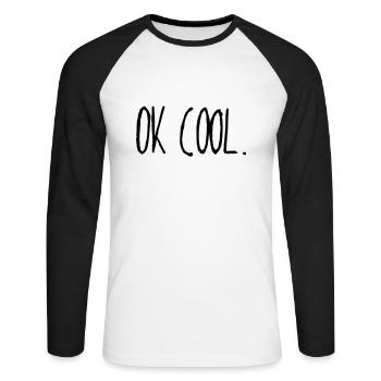 ok cool - Unisex Baseballshirt langarm - Weiß/Schwarz - Vorne - Nik (191cm)