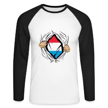 Drapeau luxembourgeois Drapeau luxembourgeois Accueil - T-shirt baseball manches longues Homme - blanc/noir - Devant - Nik (191cm)