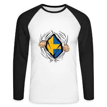 Suède Drapeau Scandinavie Drapeau suédois - T-shirt baseball manches longues Homme - blanc/noir - Devant - Nik (191cm)