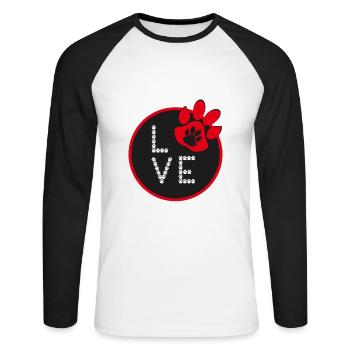 Rote Hundepfote mit sehr viel Liebe. - Unisex Baseballshirt langarm - Weiß/Schwarz - Vorne - Nik (191cm)