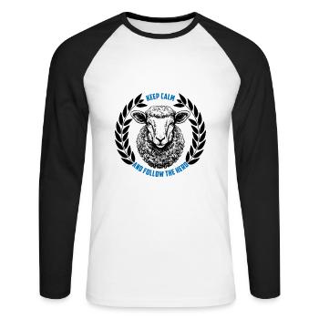 Les moutons restent calmes et suivent le troupeau - T-shirt baseball manches longues Homme - blanc/noir - Devant - Nik (191cm)
