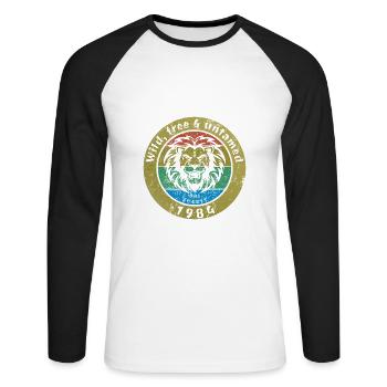 40. Geburtstag Wild, free & untamed since 08/1984 - Unisex Baseballshirt langarm - Weiß/Schwarz - Vorne - Nik (191cm)