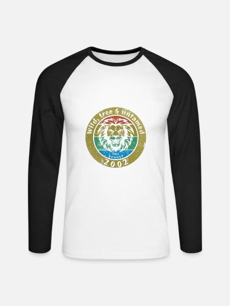 22. Geburtstag Wild, free & untamed since 08/2002 - Unisex Baseballshirt langarm - Weiß/Schwarz