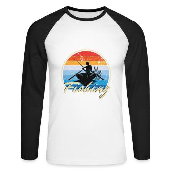 Pêche Pêche Pêcheur Bateau sur la mer Cadeau - T-shirt baseball manches longues Homme - blanc/noir - Devant - Nik (191cm)