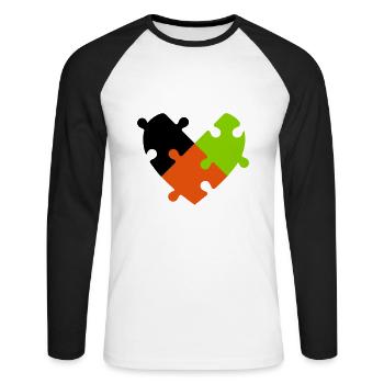 Puzzle de cœur - T-shirt baseball manches longues Homme - blanc/noir - Devant - Nik (191cm)