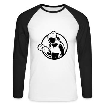 Bodybuilding - Gewichtheben Fitness Workout - Unisex Baseballshirt langarm - Weiß/Schwarz - Vorne - Nik (191cm)