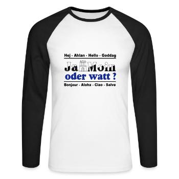 Hamburg , Tradition , Ja Moin oder watt (25) - Unisex Baseballshirt langarm - Weiß/Schwarz - Vorne - Nik (191cm)