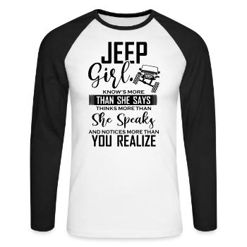 Jeep Girl - Unisex Baseballshirt langarm - Weiß/Schwarz - Vorne - Nik (191cm)