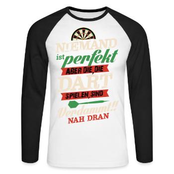 Niemand ist perfekt aber die, die Dart - Unisex Baseballshirt langarm - Weiß/Schwarz - Vorne - Nik (191cm)