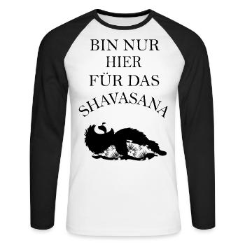 Bin nur hier für das Shavasana - Unisex Baseballshirt langarm - Weiß/Schwarz - Vorne - Nik (191cm)