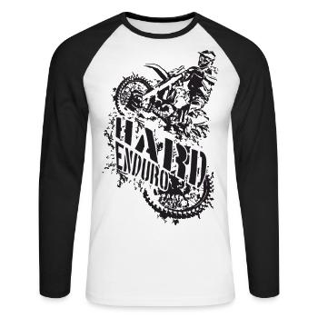 Hartes Enduro - Unisex Baseballshirt langarm - Weiß/Schwarz - Vorne - Nik (191cm)