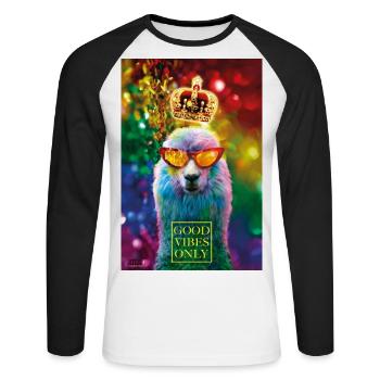 01 Lama GOOD VIBES ONLY Affiche de luxe Margarita Art - T-shirt baseball manches longues Homme - blanc/noir - Devant - Nik (191cm)