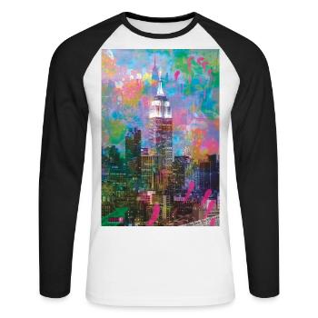 04 Good Morning NEW YORK! Poster Margarita Art - Unisex Long Sleeve Baseball T-Shirt - white/black - Front - Nik (191cm)