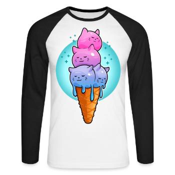 chatons crème glacée - T-shirt baseball manches longues Homme - blanc/noir - Devant - Nik (191cm)