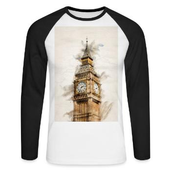 Londres Big Ben - T-shirt baseball manches longues Homme - blanc/noir - Devant - Nik (191cm)
