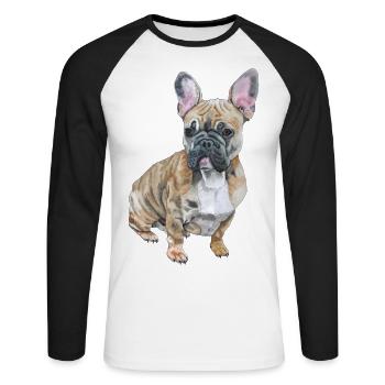 Français Bouledogue - T-shirt baseball manches longues Homme - blanc/noir - Devant - Nik (191cm)