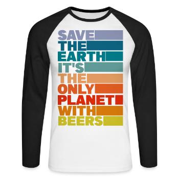 Rette die Erde, es ist der einzige Planet mit Bier - Unisex Baseballshirt langarm - Weiß/Schwarz - Vorne - Nik (191cm)