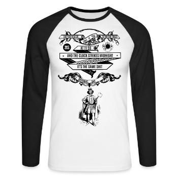 L’humour des toilettes - T-shirt baseball manches longues Homme - blanc/noir - Devant - Nik (191cm)