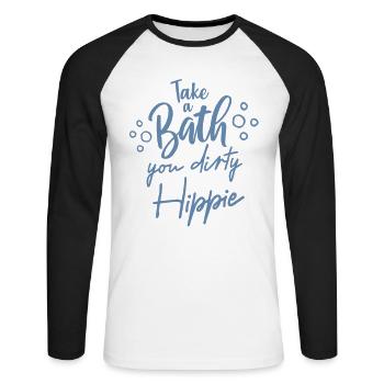 Prenez un bain vous sale hippie cool en disant bain - T-shirt baseball manches longues Homme - blanc/noir - Devant - Nik (191cm)