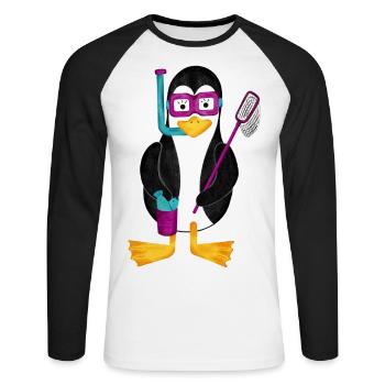 Pinguin Schnorchel Urlaub Ferien Badeurlaub - Unisex Baseballshirt langarm - Weiß/Schwarz - Vorne - Nik (191cm)