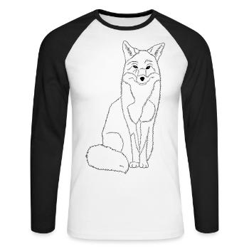 happy fox in black and white - Unisex Long Sleeve Baseball T-Shirt - white/black - Front - Nik (191cm)