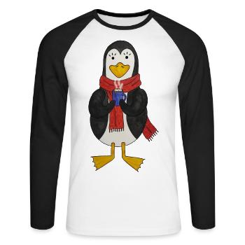 Pingouins Winter cozzy hygge cosy winter time - T-shirt baseball manches longues Homme - blanc/noir - Devant - Nik (191cm)