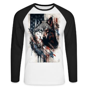Wolf Design par ART8NS Art on Streetwear S 01of25 - T-shirt baseball manches longues Homme - blanc/noir - Devant - Nik (191cm)
