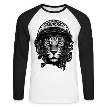 Cheetah, leopard with helmet , Digital - T-shirt baseball manches longues Homme - blanc/noir - Devant - Nik (191cm)