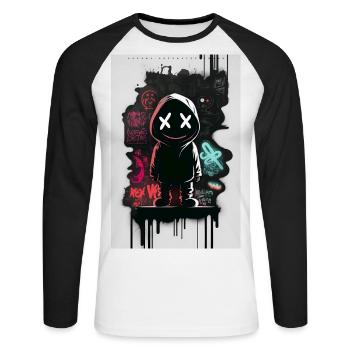 Robot Graffiti Design by ART8NS Art ON Streetwear - Unisex Baseballshirt langarm - Weiß/Schwarz - Vorne - Nik (191cm)