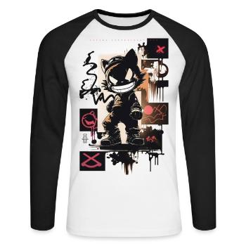 Cat Graffiti Design by ART8NS Art ON Streetwear - Unisex Baseballshirt langarm - Weiß/Schwarz - Vorne - Nik (191cm)
