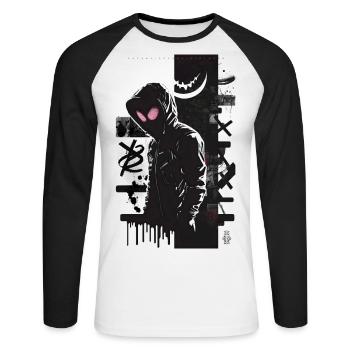 S. Man Graffiti Design par ART8NS Art ON Streetwear - T-shirt baseball manches longues Homme - blanc/noir - Devant - Nik (191cm)