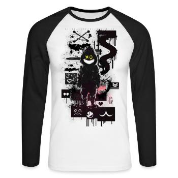 Robot Graffiti Design by ART8NS Art ON Streetwear - Unisex Long Sleeve Baseball T-Shirt - white/black - Front - Nik (191cm)