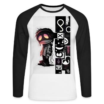 Robot by ART8NS - Art ON Streetwear - Unisex Baseballshirt langarm - Weiß/Schwarz - Vorne - Nik (191cm)