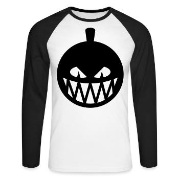 Halloween Pumpkin (Pumpkin Lantern / Emoji / 1C) - Unisex Long Sleeve Baseball T-Shirt - white/black - Front - Nik (191cm)
