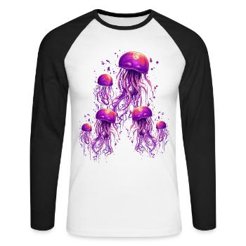 Beautiful Purple Jellyfish - Unisex Long Sleeve Baseball T-Shirt - white/black - Front - Nik (191cm)