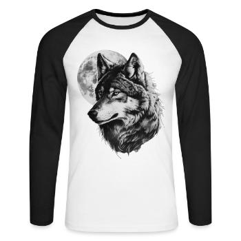 Wolf heult den Mond an - Unisex Baseballshirt langarm - Weiß/Schwarz - Vorne - Nik (191cm)