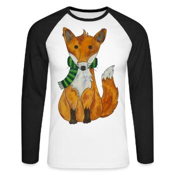 Kawaii Fuchs Rotfuchs niedlicher Winter Schahl - Unisex Baseballshirt langarm - Weiß/Schwarz - Vorne - Nik (191cm)