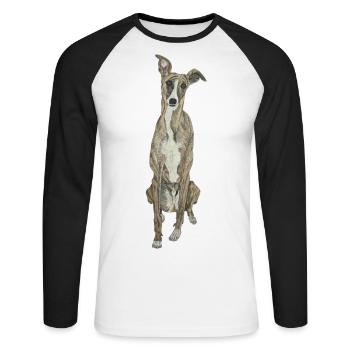 Lévrier Lévrier Chien Amour Chien Sport Doglove - T-shirt baseball manches longues Homme - blanc/noir - Devant - Nik (191cm)