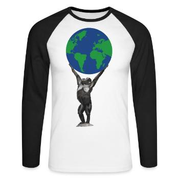 Singe Terre Globe Singe Amour Chimpanzé - T-shirt baseball manches longues Homme - blanc/noir - Devant - Nik (191cm)