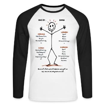 Emmas Welt der Entschlossenheit - Unisex Baseballshirt langarm - Weiß/Schwarz - Vorne - Nik (191cm)