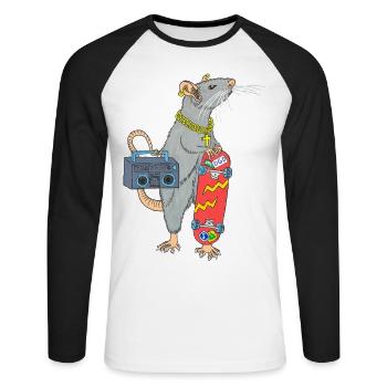 Skater Rat Hip Hop Rap Skater Rat - T-shirt baseball manches longues Homme - blanc/noir - Devant - Nik (191cm)