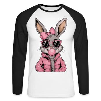Lapin cool avec lunettes de soleil et chewing-gum - T-shirt baseball manches longues Homme - blanc/noir - Devant - Nik (191cm)